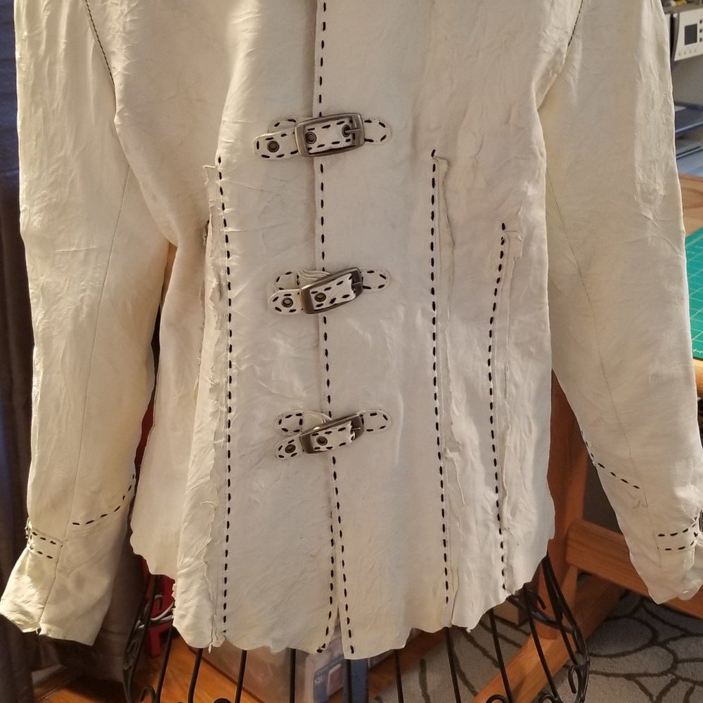 White/ Leather /Jacket W/Black Stitching